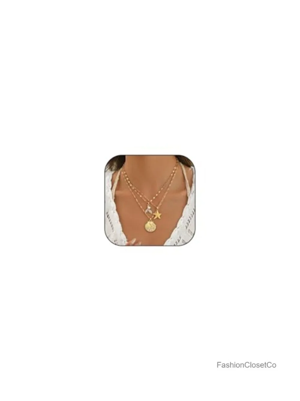 Layered Starfish Necklace for Women, Boho Shell Pearl Pendant, Summer Beach